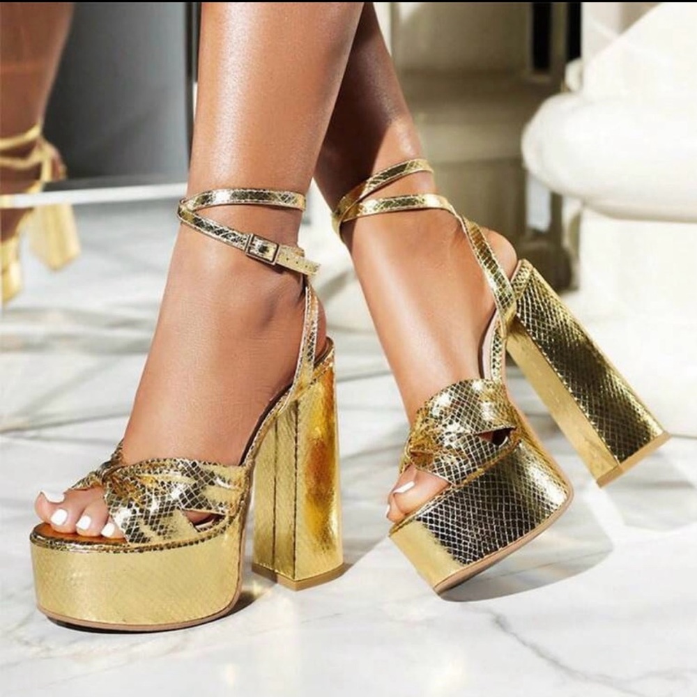 Gold Platform Strappy Heels
